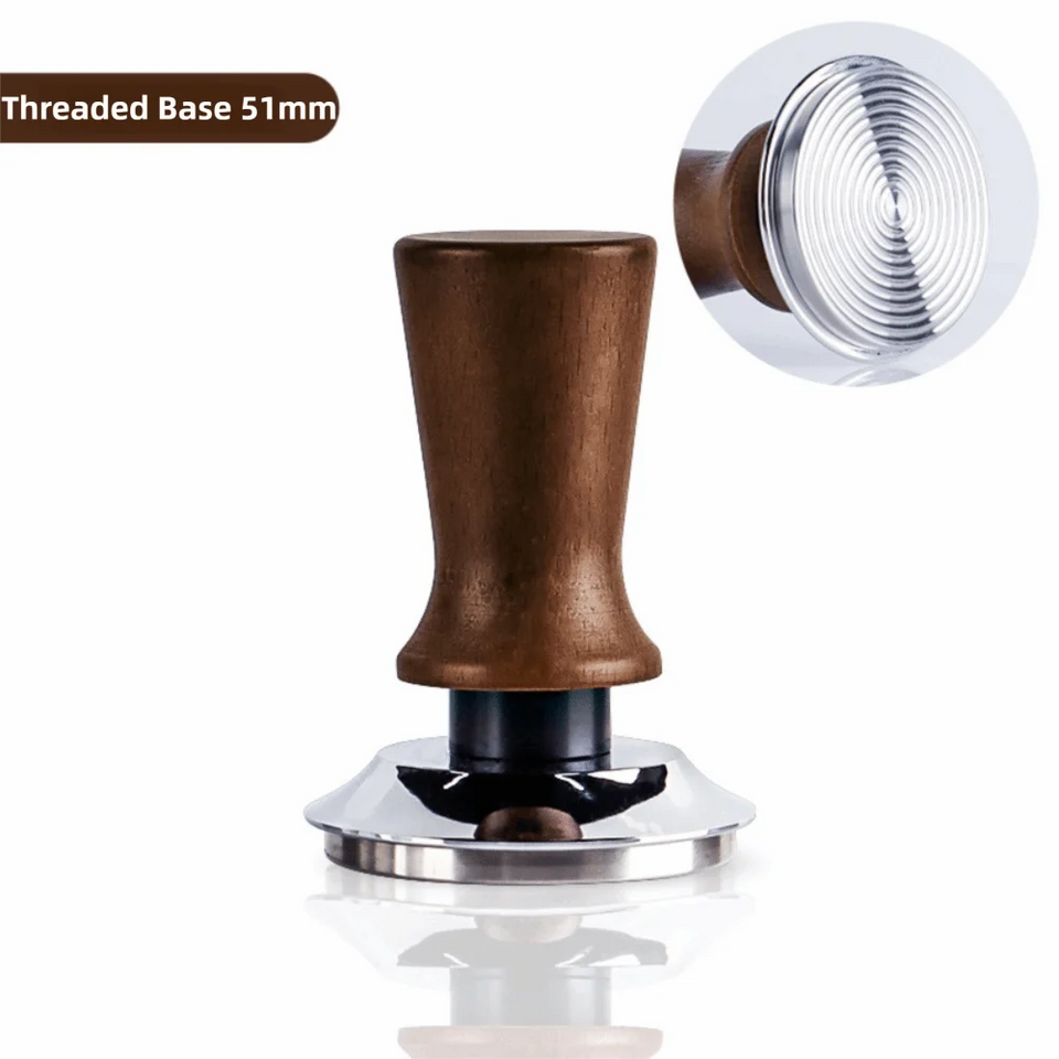 Premium 51/53/58MM Coffee Tamper Wooden Handle Durable Pressure Hammer Stainless Steel Base Barista Tool Professional Use
