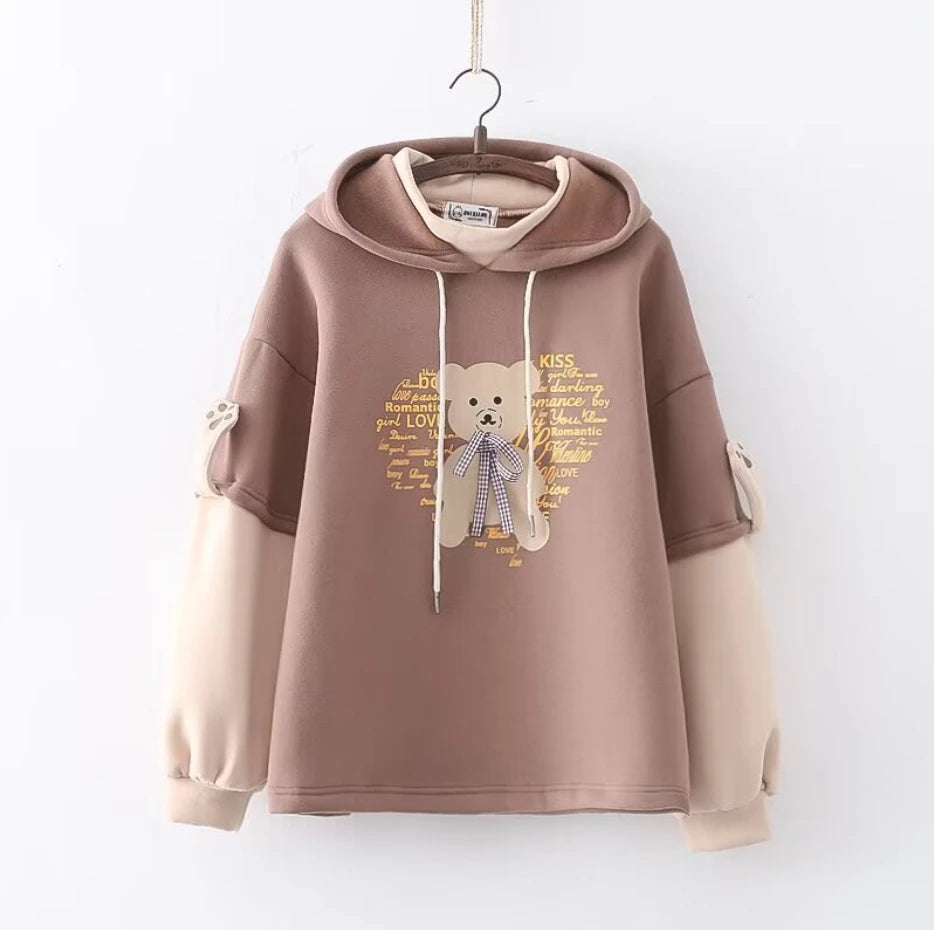 Harajuku Funny Women Hoodies 100% Cotton Winter Plus Fleece Cute Pink Anime Sweatshirt Teen Girl Kawaii Long Sleeve Y2K Hoodie