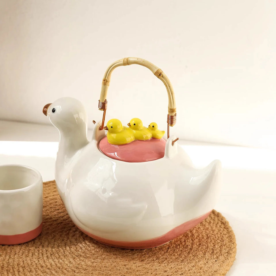 Duck,kettle,Drink water.Shape,Kettle set,Cup,Duckling,Cute,Pale pink,Summer,Goose,teacup,Brew tea,Household