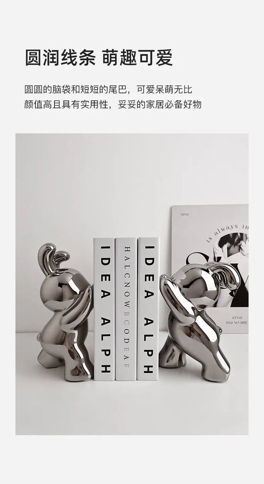 1 pair desk organizer Creative Rabbit Bookend Ceramic Ornament Desktop book holder Cute Gift simple nordic style book organizer