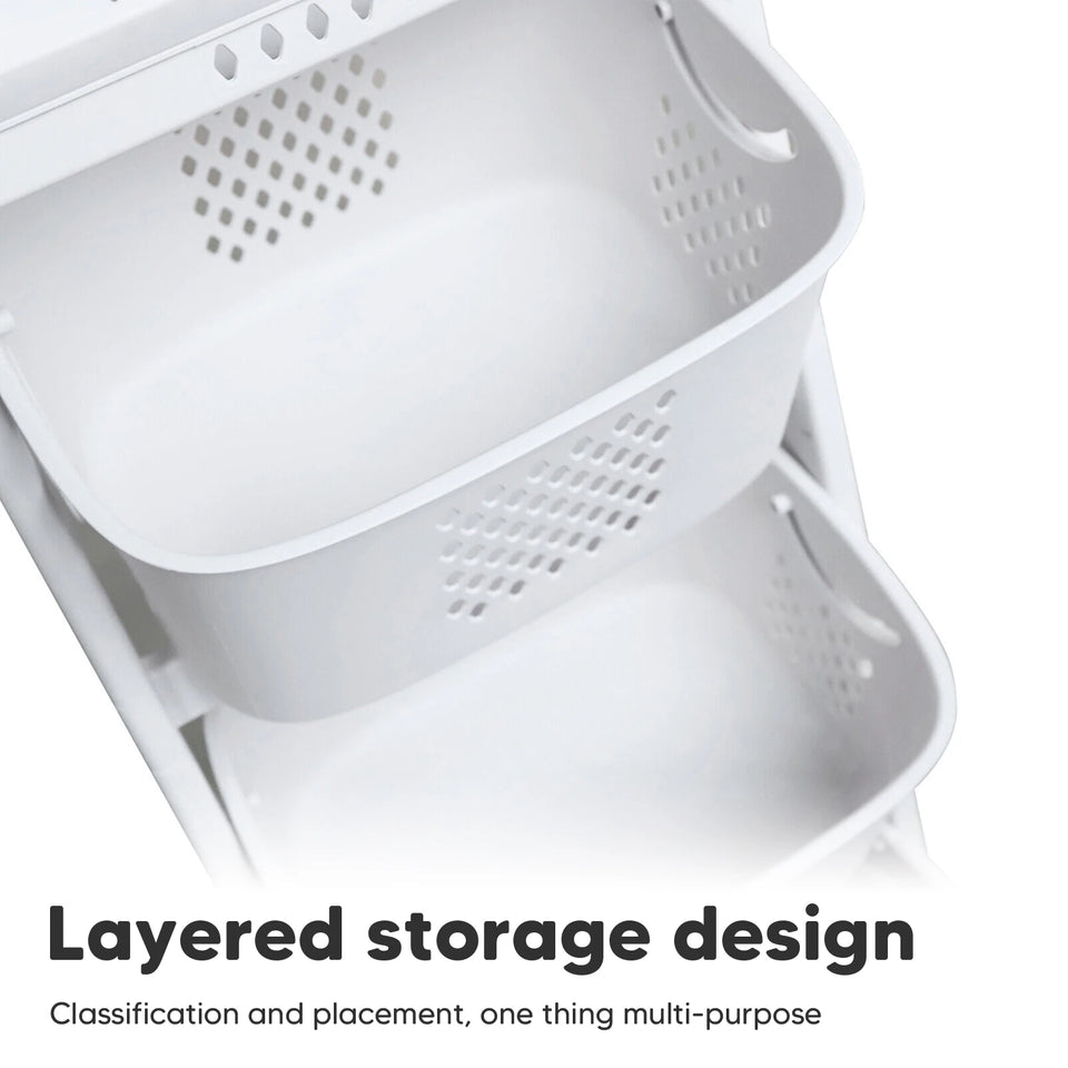 2/4 Tier Laundry Basket Cart Removable Storage Buckets Plastic Hamper with 4 Wheels White