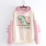 Winter Cute Dinosaur Cartoon Hoodie Women Fashion Sweatshirt Casual Print Long Sleeve Korean Style Splice Tops Kawaii Clothes