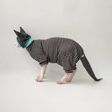 Four Legged Striped Shirt Hat Tail Cover Suit for Sphynx Cat Spring Black Sweatshirt for Kittens Hairless Warm Autumn Costumes