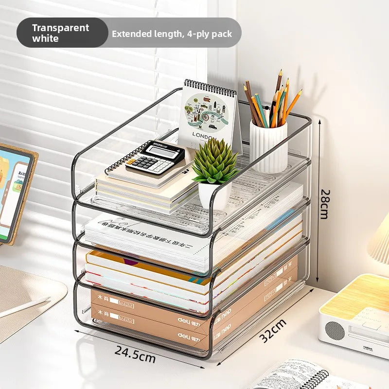 Desk Letter Tray Set, A4 Size Clear PET Stackable Document Organizer Office Desktop File Paper Holder Book Storage Rack.