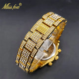 MISSFOX Men Watches 2021 Luxury Large Case With Baguette Full Diamond Quartz Wristwatch Chronograph Calendar Watch Droshipping