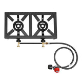 Portable Double Burner Outdoor Gas Stove Propane Cooker with Adjustable 0-10Psi Regulator Hose for Patio Camping, BBQ, Home