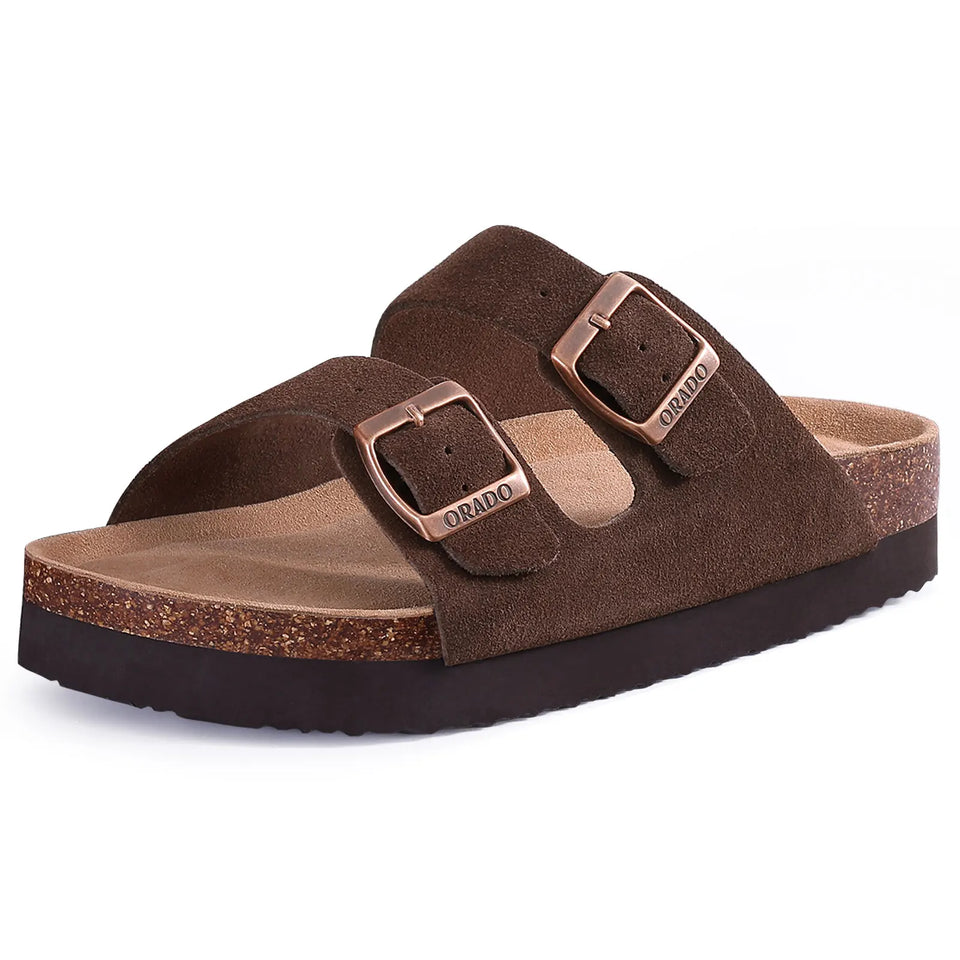 Gacimy Women Fashion Thick Sole Leather Clogs Slippers Classic Women's Mules Cork Clogs Slipper Outdoor Deep Heels Shoes Sandal