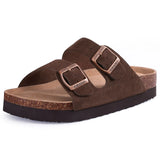 Gacimy Women Fashion Thick Sole Leather Clogs Slippers Classic Women's Mules Cork Clogs Slipper Outdoor Deep Heels Shoes Sandal