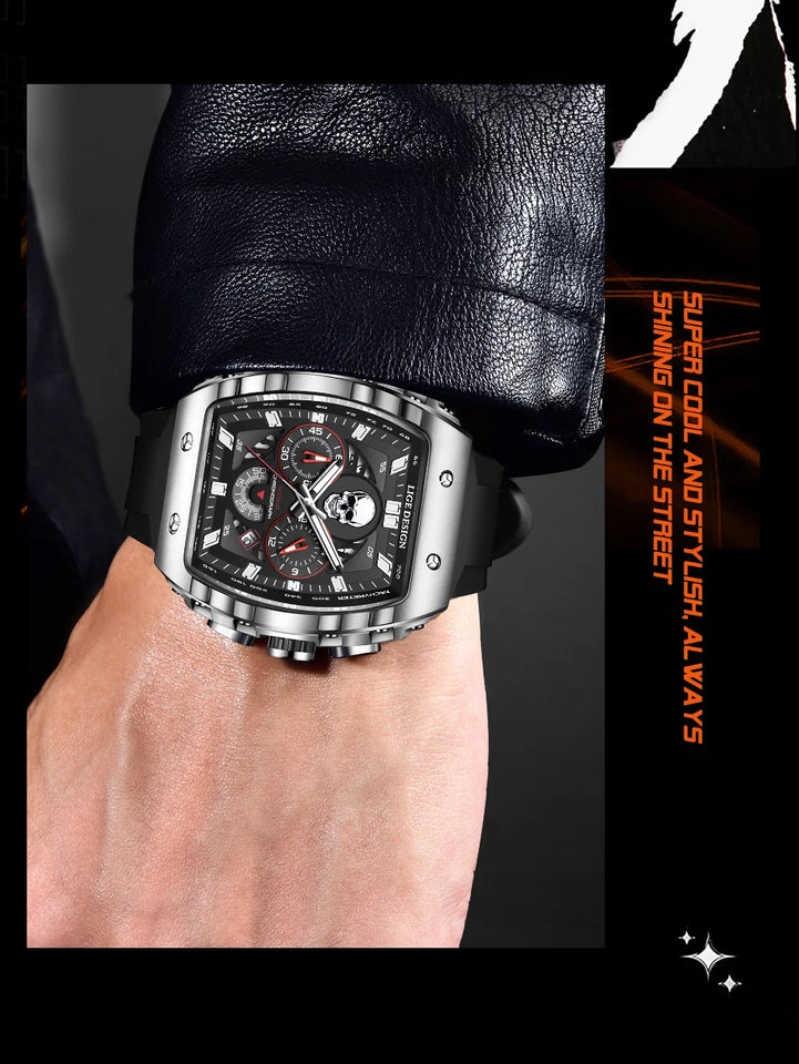 LIGE Brand Mens Watch Skeleton Skull Dial Sports Military Watches Men Fashion Luxury Waterproof Quartz Watch Chronograph Relogio