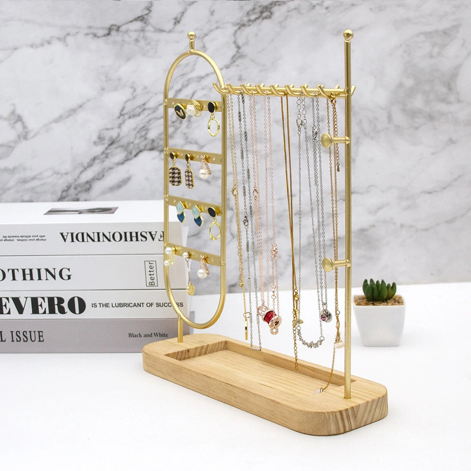 1 desktop solid wood base jewelry rack suitable for organizing and storing watches, earrings, bracelets, necklaces, etc