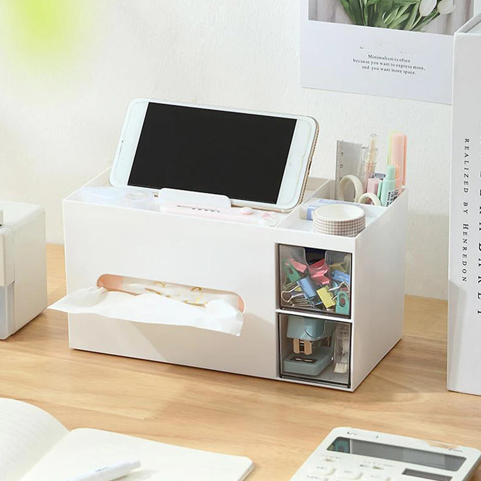 Tissue Box Napkin Holder Remote Control Storage Desk Organizer Office Multifunctional Sundries Stationery Ontainer Storage Home