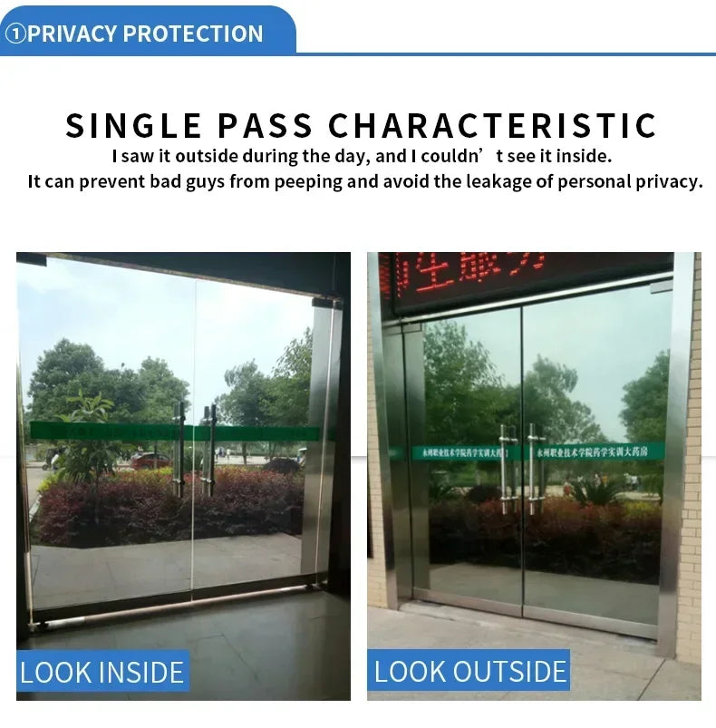 One Way Mirror Insulation Window Film PET Self-adhesive Reflective Solar Film Privacy Window Tint for Home Silver Glass Sticker