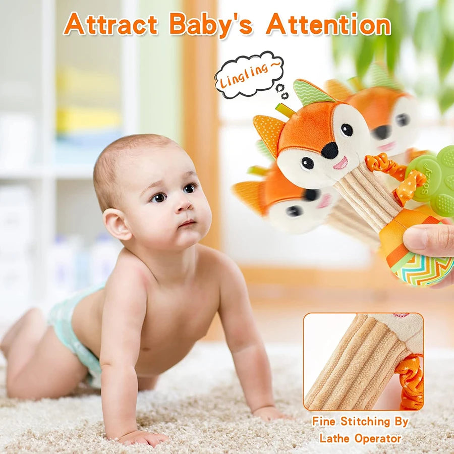 Baby Rattles 0-6 Month Baby Soft Rattles Shaker Hand Grab Sensory Shaker Teething Toys for Babies 6-12 Months Animal Plush Toys