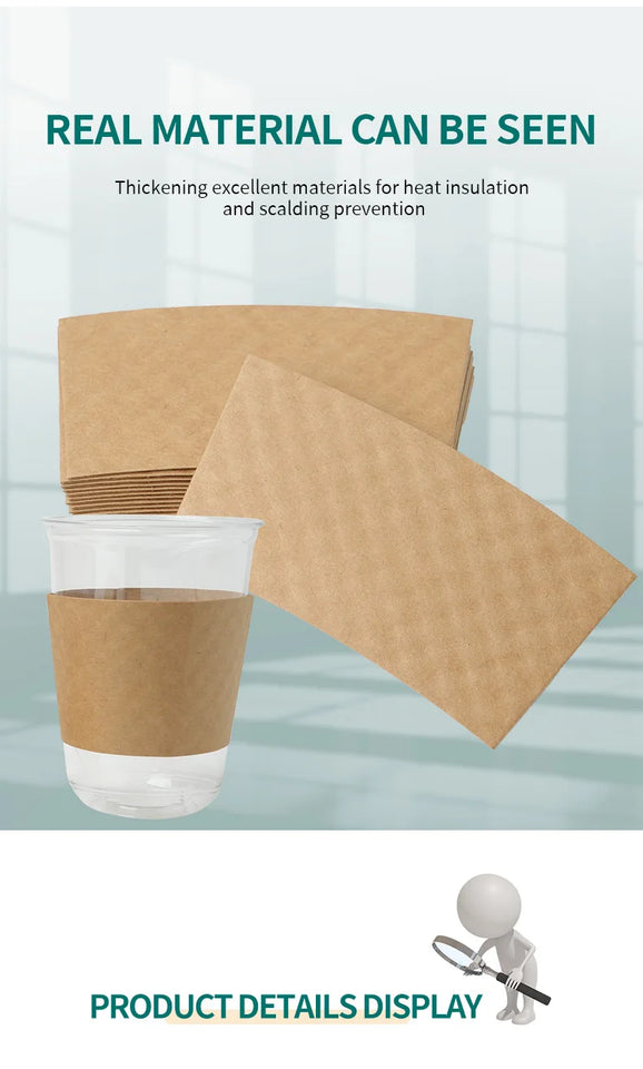 50/100pcs Kraft Paper Coffee Cup Sleeves Disposable Cup Cover Drinks Protective Cover Non-Slip  Heat Insulation Cardboard Holder