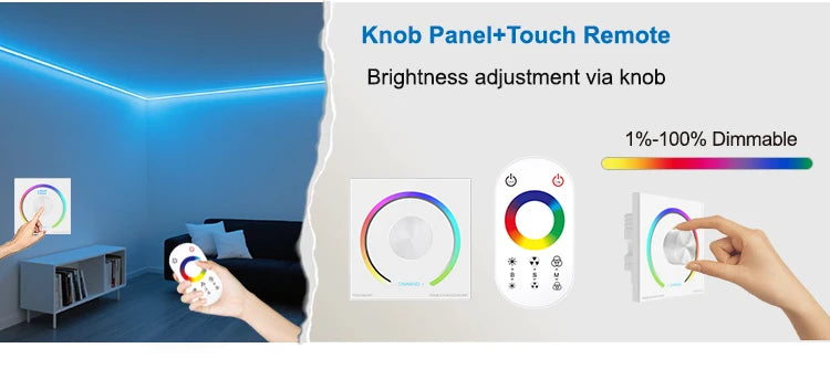LED Light Strip Wallmount Glass Pannel Touch PWM Controller Dimmer CCT RGB 12V 24V 6A/CH Home Commercial 0-100% Smooth Dimming
