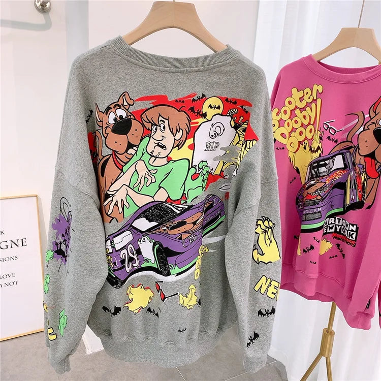 Letter Printing Sweatshirt Women High Street Cartoon Puppy Car Clothes Casual Crew Neck Sweater Bulk Items Wholesale Lots