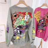 Letter Printing Sweatshirt Women High Street Cartoon Puppy Car Clothes Casual Crew Neck Sweater Bulk Items Wholesale Lots