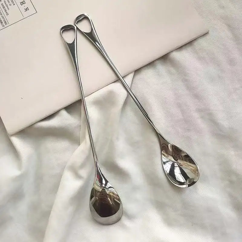 2Pcs Stainless Steel Coffee Stirring Spoon Long Handle Ice Cream Dessert Tea Spoon For Picnic Drinkware Tableware Kitchen Supply