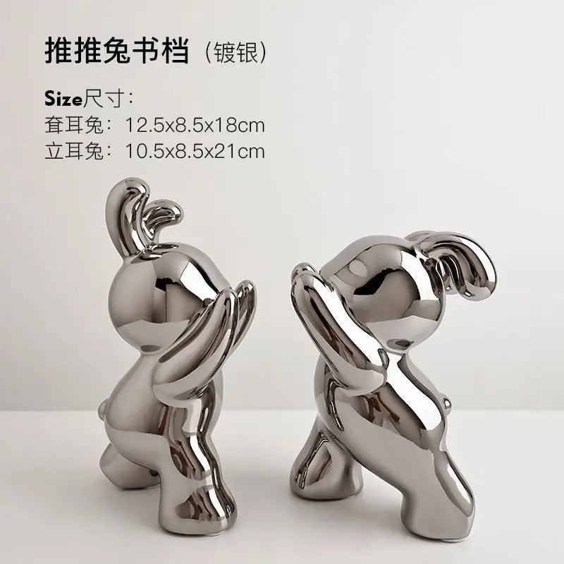 1 pair desk organizer Creative Rabbit Bookend Ceramic Ornament Desktop book holder Cute Gift simple nordic style book organizer