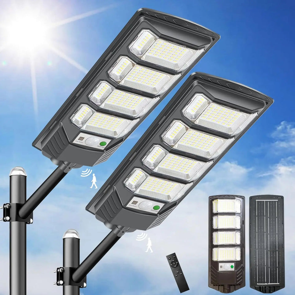 2/1pcs 100000LM Solar Light Commercial LED Outdoor Dusk To Dawn Solar Street Light Road Area Lamp Backyard Security Lighting