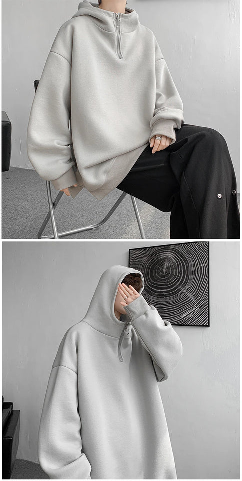 Turtleneck Hoodie Zipper Pullovers Streetwear Hip Hop Hooded Sweatshirt Men Clothing Korean Couples Harajuku Coat