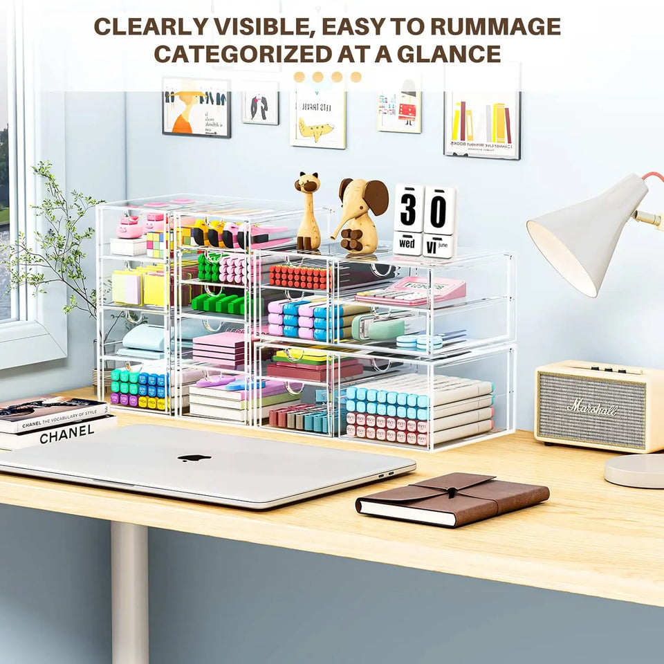 16-Drawer Makeup Organizer, Clear Dustproof Storage for Jewelry, Pens & Stationery