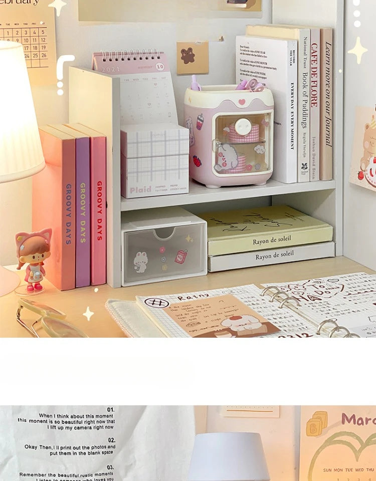 Ins Kawaii Desktop Storage Rack Bookshelf DIY Desk Holder Office Desk Organizer Student Combination Cabinet Storage Display Rack
