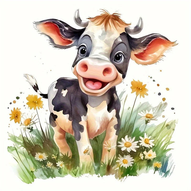 Huacan New Arrivals Diamond Painting Animal Cow 5D Diy Diamond Painting Flower Set Handmade Gift Decorations For Home