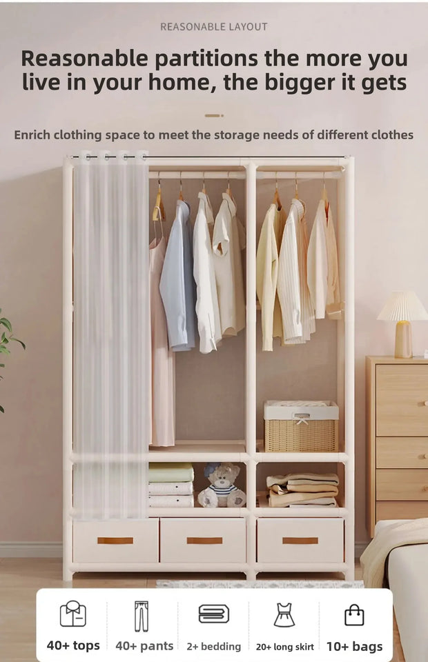 Large Capacity Portable Wardrobe Closet Durable Sturdy Assembly Clothes Organizer Bedroom Dustproof Storage Solution