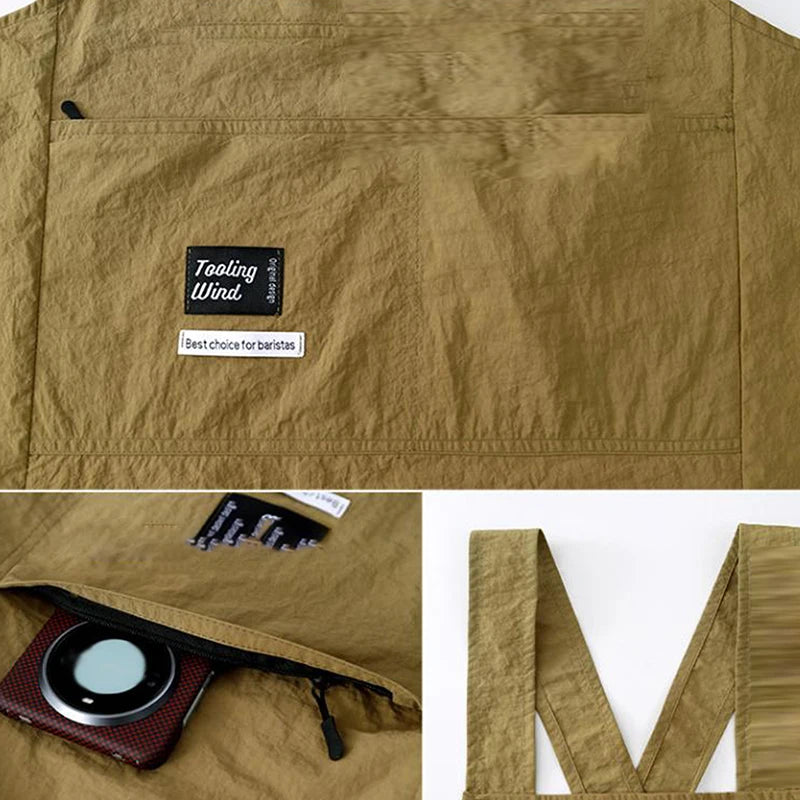 【Peace】Household Canvas Apron Oil-proof Can Wipe Hands Kitchen CookingMen Women Adult With Tool Pocket Fashion Coffee Over Apron
