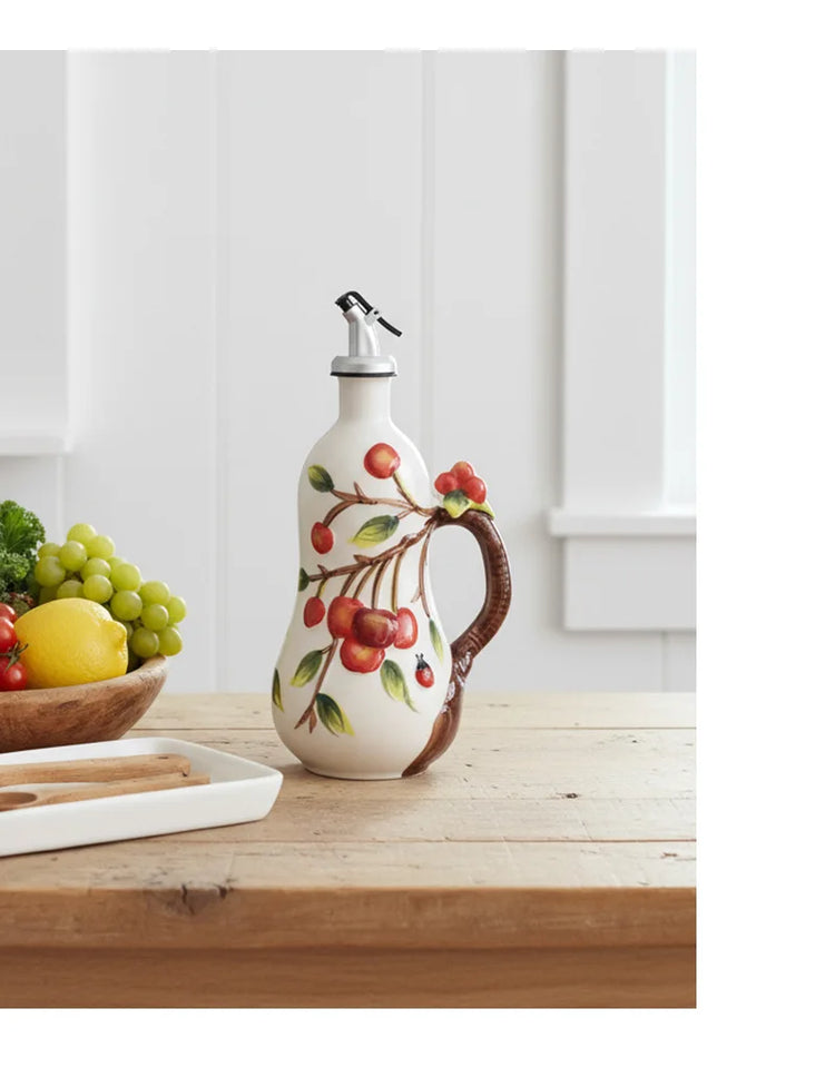 Hand-Painted Ceramic Seasoning Bottle Bird Flower Fruit Soy Sauce Vinegar Oil Bottle Coffee Table Wine Cabinet Decoration