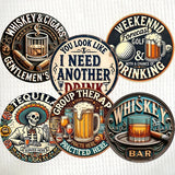 6pcs 10cm Wooden Vintage Beer Themed Coaster Tea Coffee Cup Pad Heat Resistant Round Bowl Teapot Mat Wood Placemats Coasters