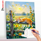 Huacan DIY Oil Painting By Numbers Sunset Cat Sunflower Home Decoration Wall Living Coffee Bar Room Decor Best Gift ﻿﻿﻿