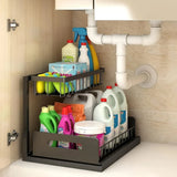 Organizer for Under The Sink on The Second Floor Featuring Sliding Drawers,Versatile Storage Rack for Bathrooms, Kitchens