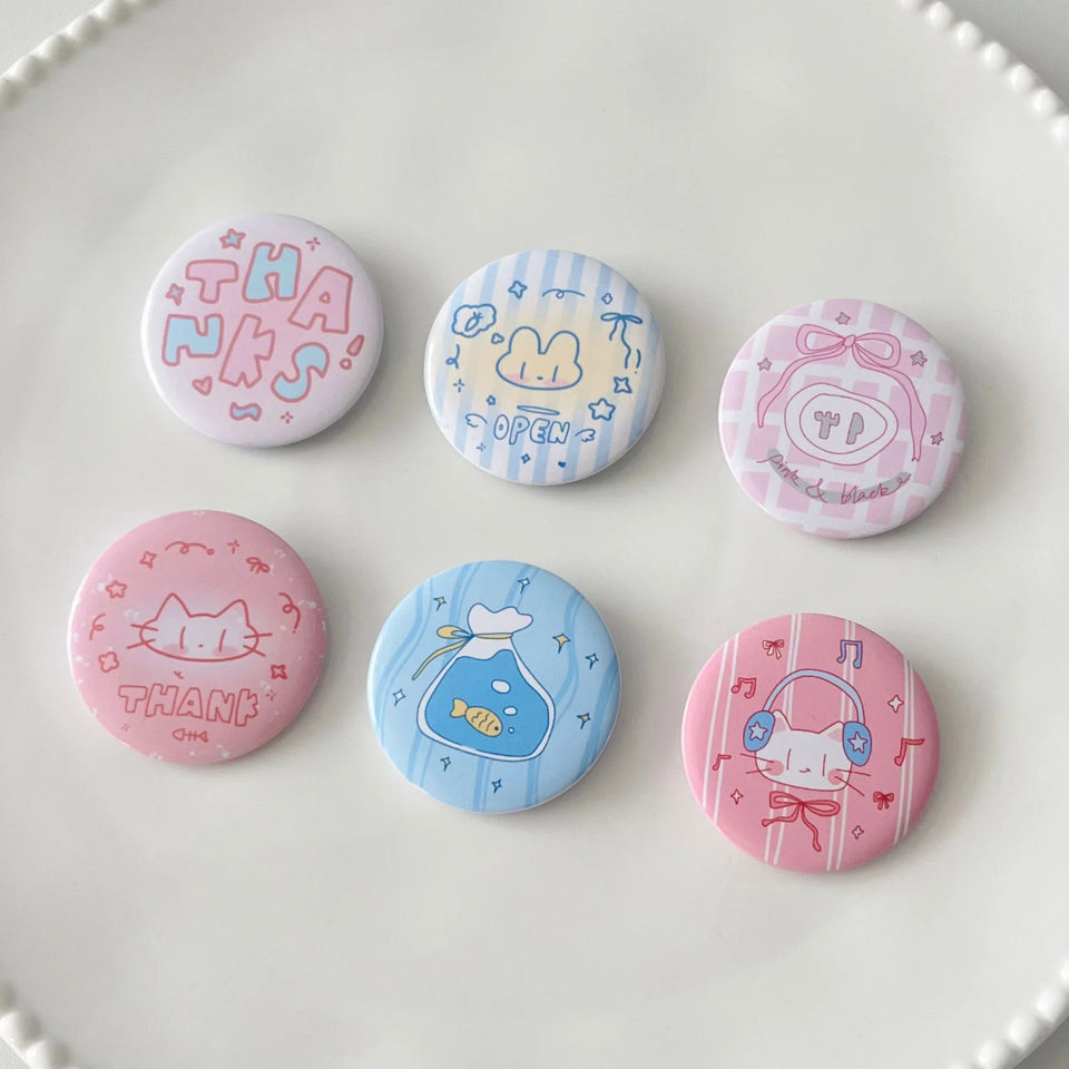 6pcs/set 45mm Cute Cartoon Mini Enamel Pins Kawaii Badges for Bag Denim Jacket Scrapbook Journal Girly Collectible Badge Pins