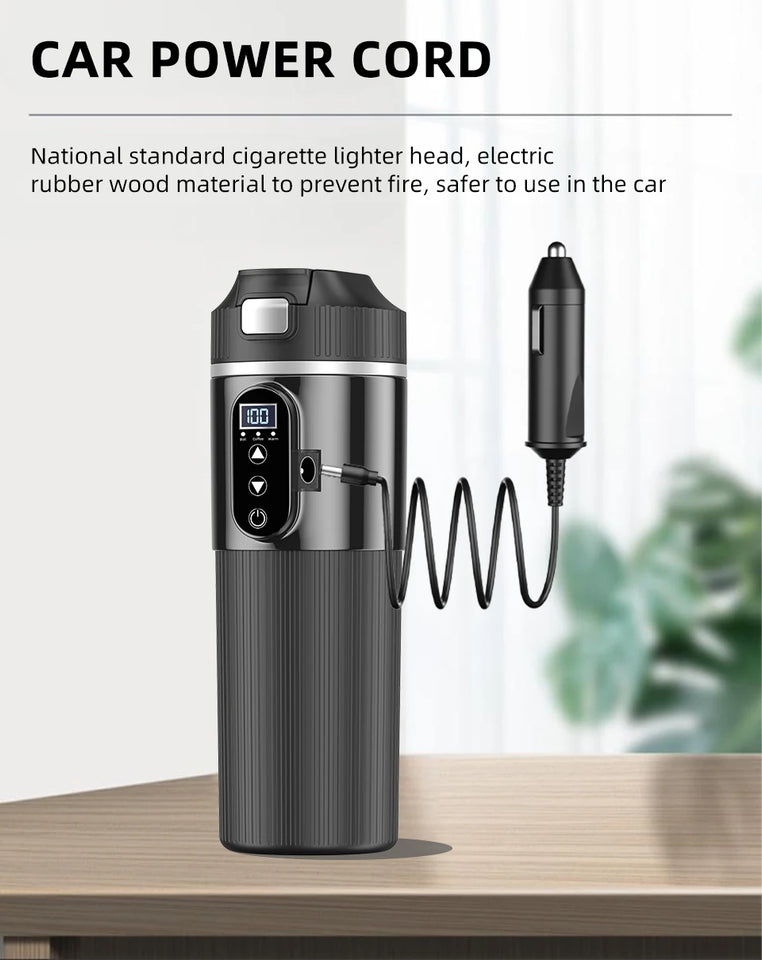 E-ACE 12/24V Car Heat Mug 500ML Car Kettle Stainless Steel Heating Travel Cup Dry burn Protection Coffee Tea Instant Noodles
