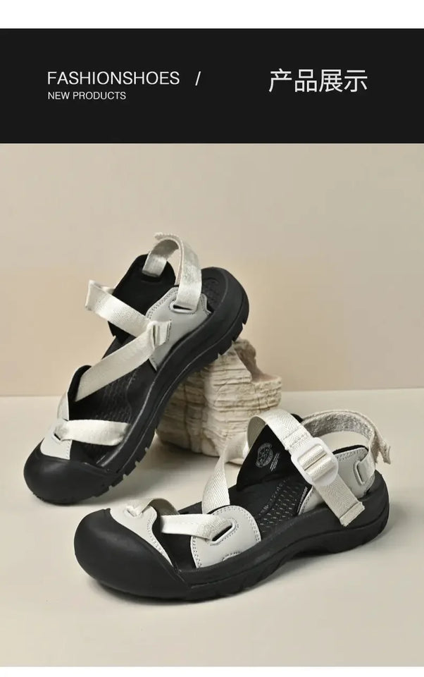 Summer New Handmade  Sandals Leisure Beach Shoes For womens  Outdoor Wading Shoes Man Breathable Casual Anti-collision Toe Flats