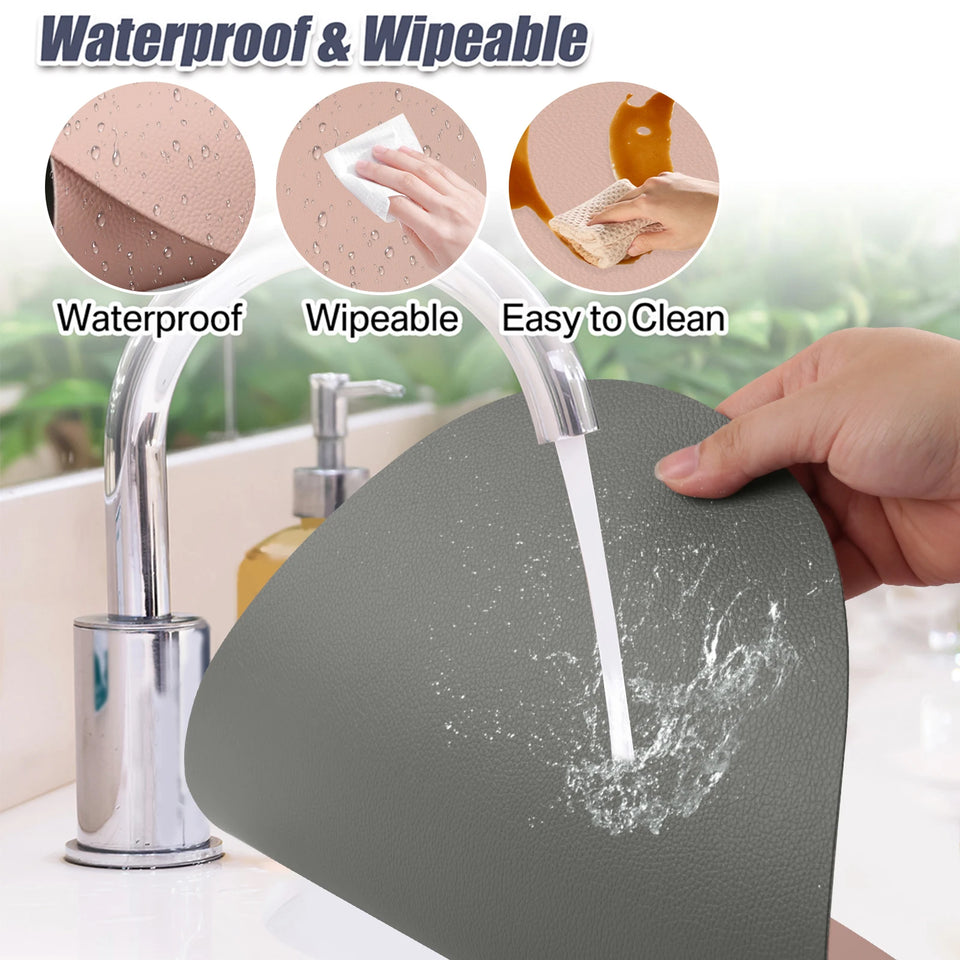 Double Sided Anti Slip PU Pad Table Mat with Coaster Oil-Proof Waterproof Leather Placemat Kitchen Dinner Coffee Tables Mats