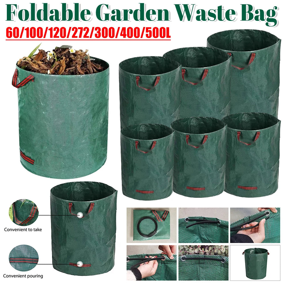 120-500L Garden Yard Waste Bag Foldable Leaf Sack Weed Trash Can Waterproof Reusable Trash Storage Container Garden Supplies New