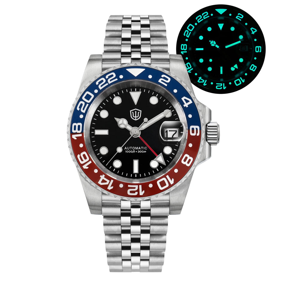 Watchdives WD16760 V2 GMT Watch NH34 Automatic Movement Sapphire Luminous Watches Stainless Steel 300m Waterproof Wristwatch