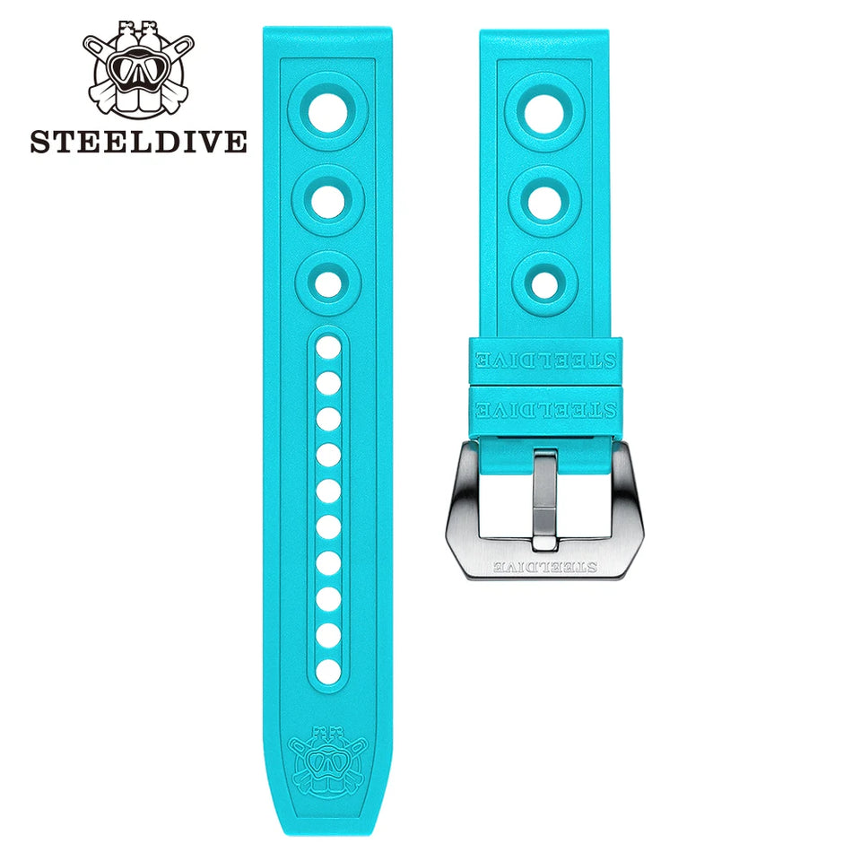 STEELDIVE Automatic Mechanical Strap Replacement Watch Bands Automatic Dive Watches Blue Rubber Strap 20/22mm