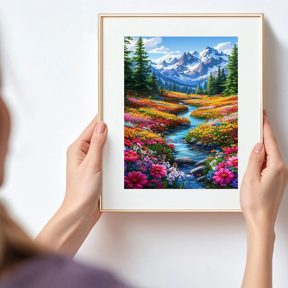 Huacan New Arrivals 2025 Diamond Painting River Mountain Diamond Embroidery Landscape Flower Full Handmade Gift