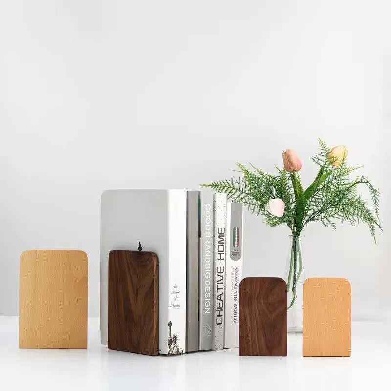 Sharkbang 2pcs/Pair Walnut Solid Wood Book Holder Shelf Desk Books Storage Organizer Bookends School Stationery Supplies