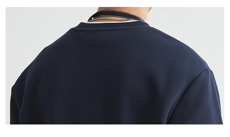 Men's Long Sleeve Casual Hoodie Loose Fit Round Neck White Top For Spring Autumn Versatile Sweatshirt Trendy Brand Men's Wear