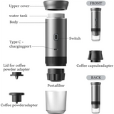B89B-Ideal For Home& Travel, Portable Espresso Coffee Machine 3-In-1, Wireless& Electric, Compatible With Capsules& Powder