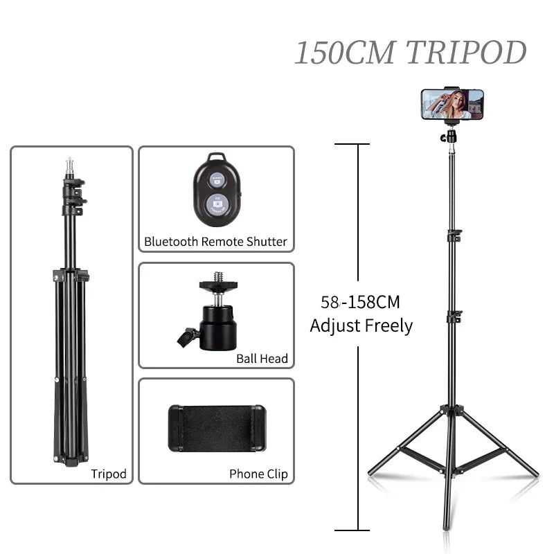 200/170/150/55cm Selfie Tripods Aluminum Light Stand For Phone Stand Mount Digital Camera Tripod With Clip Bluetooth Controller
