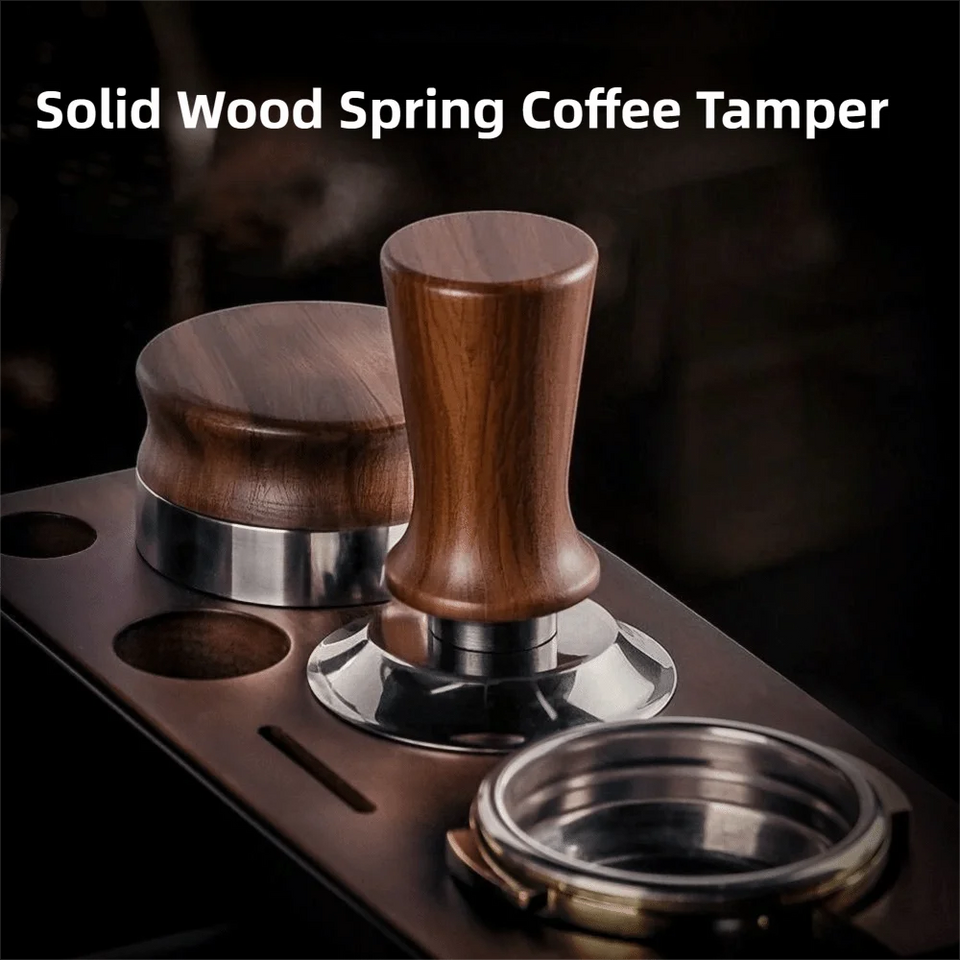 Premium 51/53/58MM Coffee Tamper Wooden Handle Durable Pressure Hammer Stainless Steel Base Barista Tool Professional Use