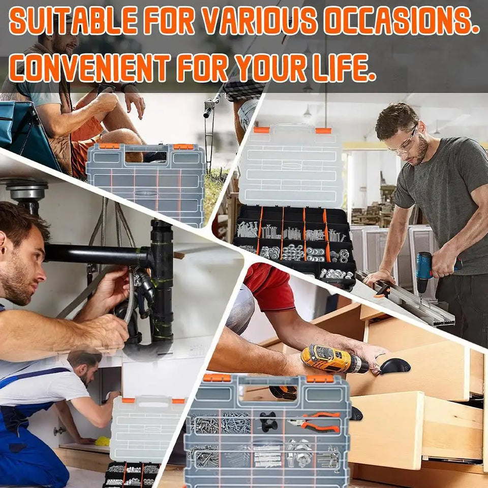 Hardware Organizer Box 34 Compartments Organizer W/ Removable Dividers Double Side Screw Organizer For Nuts, Bolts Screws Nails
