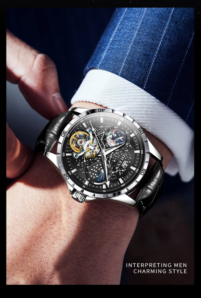 OLEVS 6689 Original Brand Men's Watches Starry Sky Disk Waterproof Luminous Automatic Mechanical Wristwatch Moon Phase Man Watch