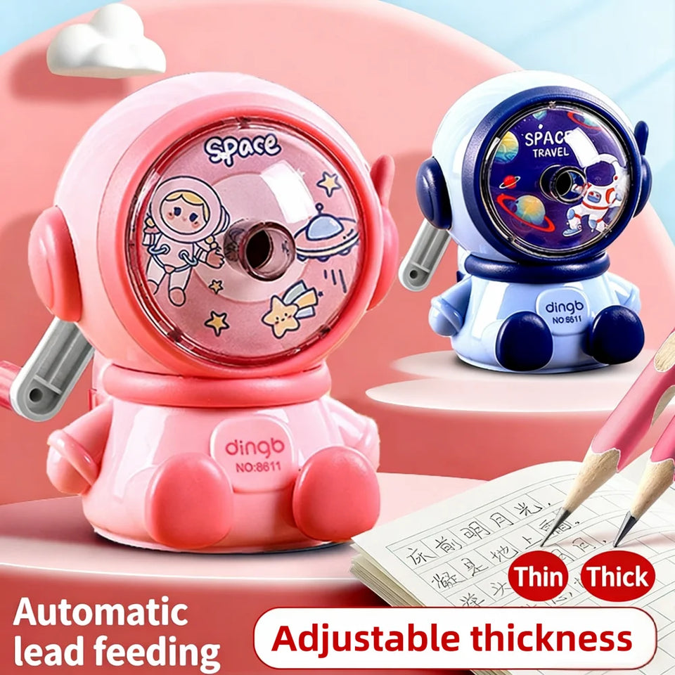 Cartoon Astronaut Pencil Sharpener Student Pencil Sharpener Hand Crank Manual Sharpener Adjustable Thickness Cute Pencil Cutter